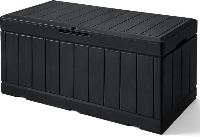 Main image of GUNJI 83 Gallon Storage Box Outdoor Waterproof Large Resin Deck Box Patio Storage Bench Lockable Storage Container for Outdoor Cushions, Garden Tools and Pool Supplies (Black)