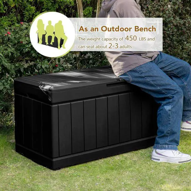 Alt view image 4 of 7 - GUNJI 83 Gallon Storage Box Outdoor Waterproof Large Resin Deck Box Patio Storage Bench Lockable Storage Container for Outdoor Cushions, Garden Tools and Pool Supplies (Black)
