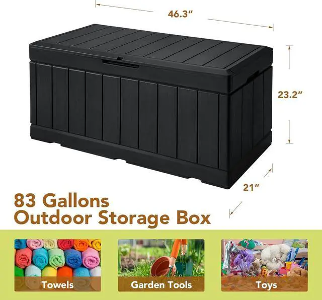 Alt view image 6 of 7 - GUNJI 83 Gallon Storage Box Outdoor Waterproof Large Resin Deck Box Patio Storage Bench Lockable Storage Container for Outdoor Cushions, Garden Tools and Pool Supplies (Black)