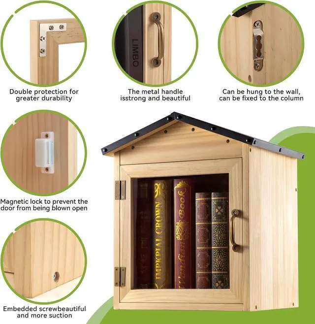 Alt view image 4 of 7 - Little Library Box Outdoor - Free Library Kit for Sharing Books, Literature, and Newspapers in Neighborhoods, Communities, and Schools - Thickened Design for Durability