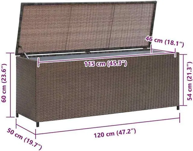 Alt view image 5 of 5 - vidaXL Garden Storage Box Poly Rattan Brown Bench Storage Box