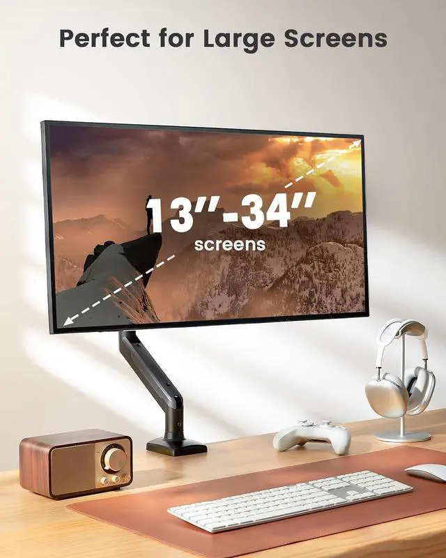 Alt view image 2 of 7 - ErGear Single Monitor Arm for 13-34 inch Screens, Adjustable Gas Spring Monitor Mount Holds up to 22 lbs, Computer Monitor Stand with VESA Mount, C-Clamp & Grommet Base, Max VESA 100x100mm,