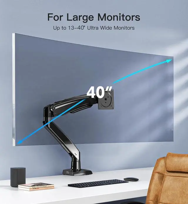 Alt view image 2 of 7 - HUANUO Heavy Duty Monitor Arm for 40-Inch Ultrawide/Curved Screens, Full Motion Adjustable Monitor Mount with Aircraft-Grade Aluminum, Holds 26.4lbs, VESA 75x75/100x100mm