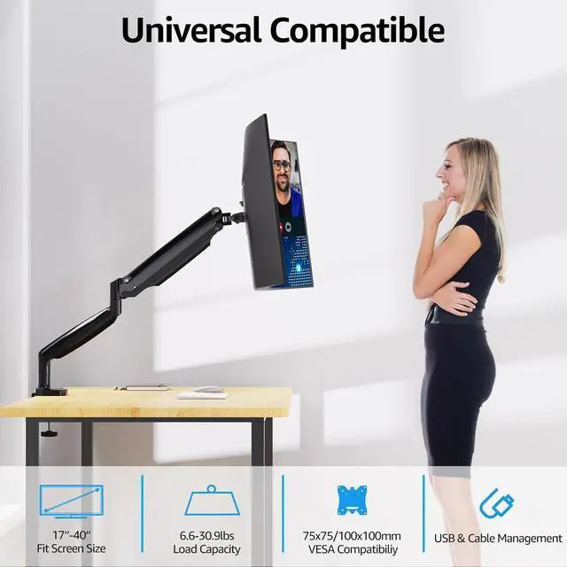 Alt view image 3 of 7 - MOUNTUP Ultrawide Monitor Arm for Max 40 Inch Screen, Heavy Duty Monitor Desk Mount Support 6.6-30.9lbs, Gas Spring Computer Monitors Stand for Desk, VESA Mount with Clamp & Grommet Base