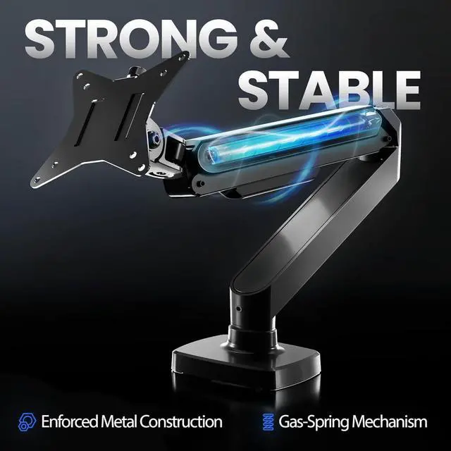 Alt view image 3 of 7 - EVEO Premium Single Monitor Arm 14"34", Adjustable Gas Spring Monitor Mount, Single Arm Desk Mount for 34 Inch Computer Screens, VESA Compatible Stand with Clamp and Grommet Base  Black