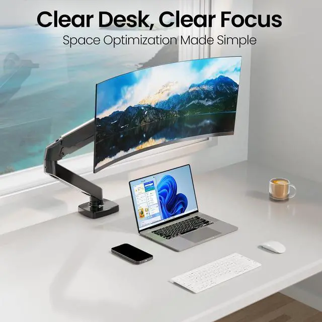 Alt view image 5 of 7 - EVEO Premium Single Monitor Arm 14"34", Adjustable Gas Spring Monitor Mount, Single Arm Desk Mount for 34 Inch Computer Screens, VESA Compatible Stand with Clamp and Grommet Base  Black