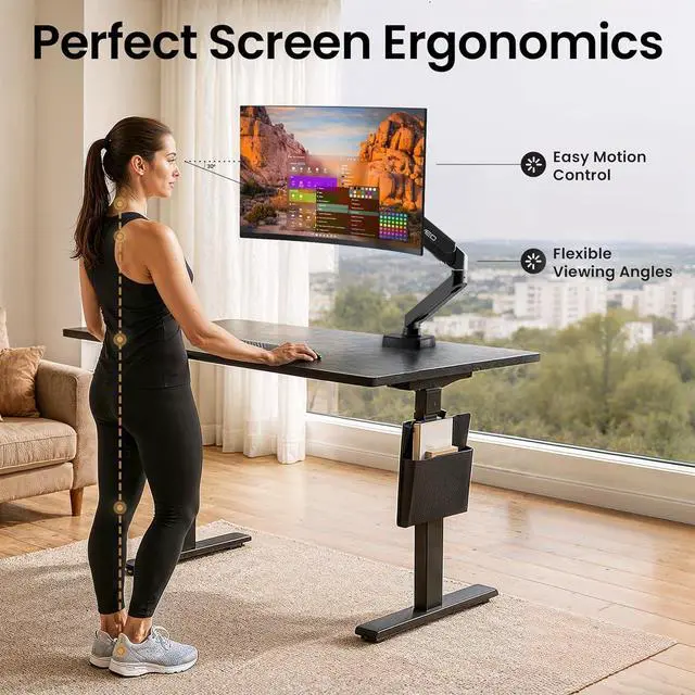 Alt view image 6 of 7 - EVEO Premium Single Monitor Arm 14"34", Adjustable Gas Spring Monitor Mount, Single Arm Desk Mount for 34 Inch Computer Screens, VESA Compatible Stand with Clamp and Grommet Base  Black