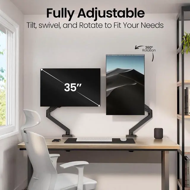 Alt view image 4 of 7 - EVEO Premium Single Monitor Arm 14"34", Adjustable Gas Spring Monitor Mount, Single Arm Desk Mount for 34 Inch Computer Screens, VESA Compatible Stand with Clamp and Grommet Base  Black