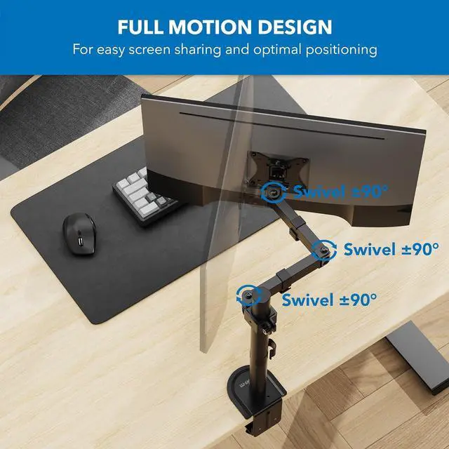 Alt view image 4 of 7 - Mount-It! Single Monitor Arm Mount | Desk Stand | Full Motion Height Adjustable Articulating Tilt | Fits 19 21 24 27 29 30 32 Inch VESA 75 100 Compatible Computer Screen | C-Clamp and Grommet Base