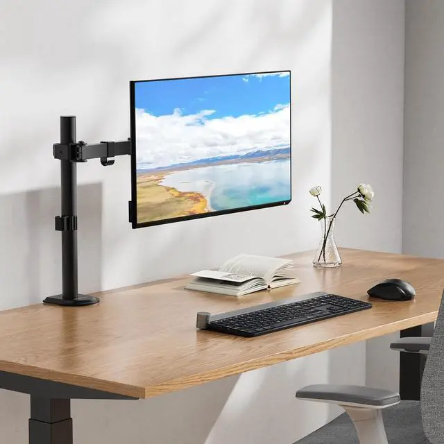 Alt view image 7 of 7 - Mount-It! Single Monitor Arm Mount | Desk Stand | Full Motion Height Adjustable Articulating Tilt | Fits 19 21 24 27 29 30 32 Inch VESA 75 100 Compatible Computer Screen | C-Clamp and Grommet Base