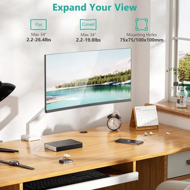 Alt view image 2 of 7 - WALI Single Monitor Arm Mount Stand, Adjustable Gas Spring Arm Monitor Mount for Display up to 32 Inch,19.8lbs Capacity (GSMP001W), White