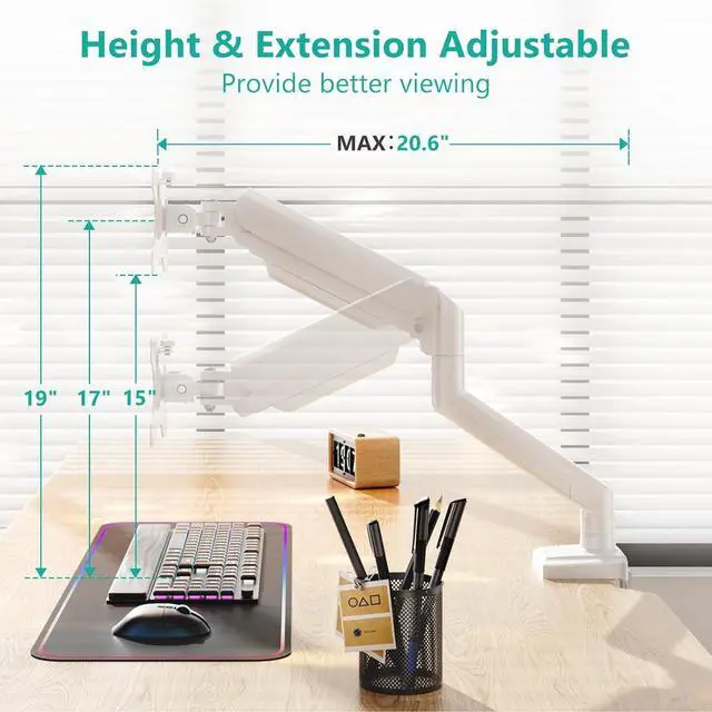 Alt view image 4 of 7 - WALI Single Monitor Arm Mount Stand, Adjustable Gas Spring Arm Monitor Mount for Display up to 32 Inch,19.8lbs Capacity (GSMP001W), White