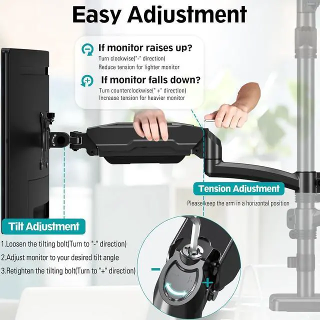 Alt view image 3 of 7 - MOUNT PRO Triple Monitor Mount for Max 32" Computer Screen, Adjustable 3 Monitor Desk Mount, up to 17.6lbs Each, Gas Spring Three Display Arm with Tilt Swivel Rotation, VESA Mount 75x75/100x100mm