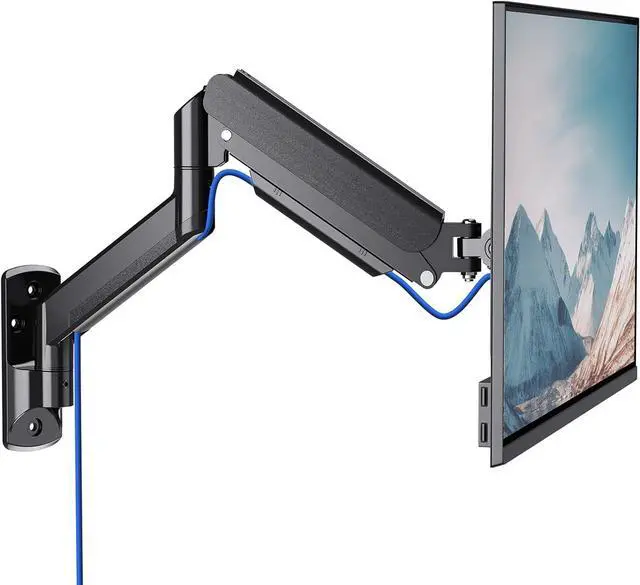 Main image of WALI Single Monitor Wall Mount, Gas Spring Monitor Arm for 1 Screen up to 32 inch, 22 lbs. Fully Adjustable Arm Max Extension 19.3 inch (GSWM001), Black