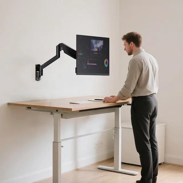 Alt view image 6 of 7 - WALI Single Monitor Wall Mount, Gas Spring Monitor Arm for 1 Screen up to 32 inch, 22 lbs. Fully Adjustable Arm Max Extension 19.3 inch (GSWM001), Black