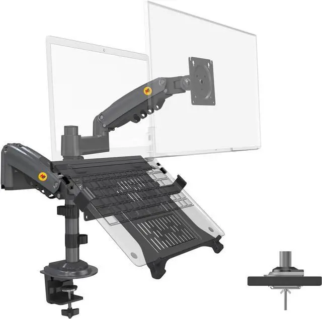 Main image of NB North Bayou Dual Arm 2 in 1 Combo, Laptop Mount with Adjustable Tray for 10-17Notebook, Full Motion Monitor Arm with VESA Plate for 17-27 Monitor (Within 4.4~19.8lbs) H180-FP