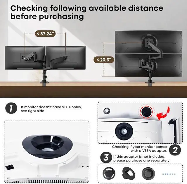 Alt view image 3 of 7 - PUTORSEN 17-49 inch Premium Aluminum Heavy Duty Dual Monitor Arm for Ultrawide Screens up to 44lbs, Vertical Stacked Dual Monitor Desk Mount, Full Motion Dual Vertical Monitor Mount, VESA 75/100,Black