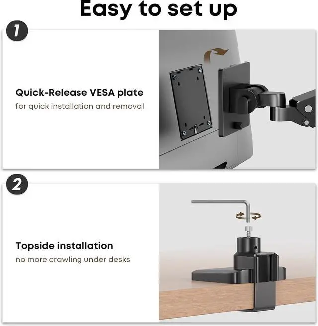 Alt view image 5 of 7 - PUTORSEN 17-49 inch Premium Aluminum Heavy Duty Dual Monitor Arm for Ultrawide Screens up to 44lbs, Vertical Stacked Dual Monitor Desk Mount, Full Motion Dual Vertical Monitor Mount, VESA 75/100,Black