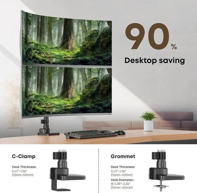 Alt view image 6 of 7 - PUTORSEN 17-49 inch Premium Aluminum Heavy Duty Dual Monitor Arm for Ultrawide Screens up to 44lbs, Vertical Stacked Dual Monitor Desk Mount, Full Motion Dual Vertical Monitor Mount, VESA 75/100,Black