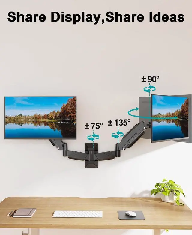 Alt view image 5 of 7 - MOUNT PRO Dual Monitor Wall Mount for 2 Computer Screen up to 32 Inch, Gas Spring Double Monitor Arm Holds Up to 17.6lbs Each, Full Motion Adjustable Wall Monitor Mount, VESA Mount 75x75/100x100