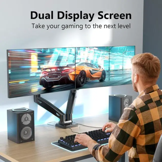 Alt view image 2 of 7 - WALI Dual Monitor Mount, Monitor Arms for 2 Monitors Fully Adjustable Gas Spring Desk Mount Swivel Mounting Holes Bracket with C Clamp, Grommet Base for Display Up to 32 Inch 19.8lbs (GSMP002), Black