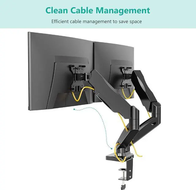 Alt view image 7 of 7 - WALI Dual Monitor Mount, Monitor Arms for 2 Monitors Fully Adjustable Gas Spring Desk Mount Swivel Mounting Holes Bracket with C Clamp, Grommet Base for Display Up to 32 Inch 19.8lbs (GSMP002), Black