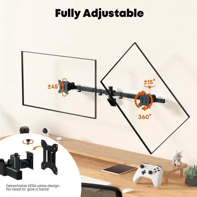 Alt view image 4 of 7 - Dual Monitor Wall Mount for 24-38-inch - Ultrawide Dual Wall Mount Monitor Arm, Flush Wall Setup, Max Load 22lbs per Monitor, VESA 75x75/100x100mm, Black