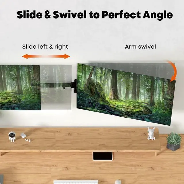 Alt view image 5 of 7 - Dual Monitor Wall Mount for 24-38-inch - Ultrawide Dual Wall Mount Monitor Arm, Flush Wall Setup, Max Load 22lbs per Monitor, VESA 75x75/100x100mm, Black
