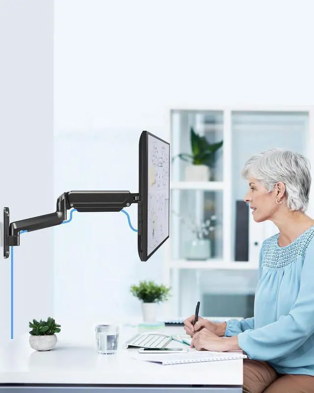 Alt view image 7 of 7 - MOUNTUP Single Monitor Wall Mount for Max 32 Inch Computer Screen, Fully Adjustable Gas Spring Monitor Arm, Wall Mount Monitors Holder Support 4.4-19.8lbs Display, VESA Bracket Fit 75x75mm, 100x100mm