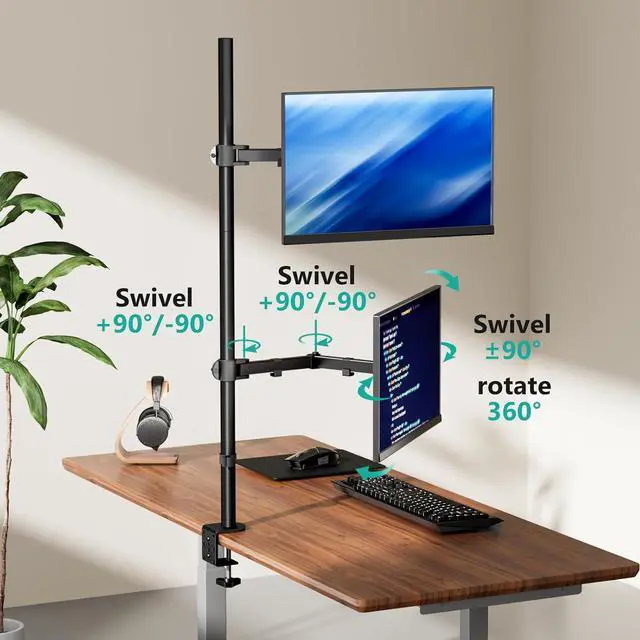 Alt view image 6 of 7 - WALI Stacked Monitor Mount, Dual Monitor Stand Vertical for 2 Computer Screens Max 27'', Vertical Monitor Mount for Desk Holds up to 22lbs with Mounting Holes 75/100mm (M12XXL), Black