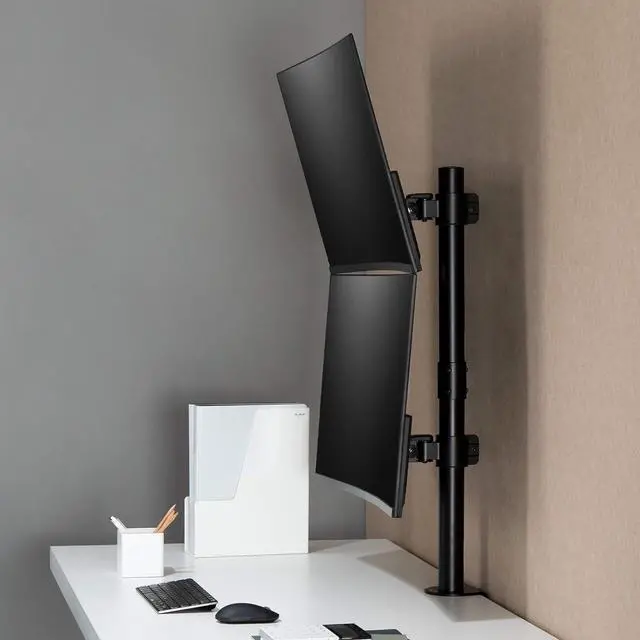 Alt view image 5 of 7 - AVLT 38" Vertical Ultrawide Monitor Mount Stand Two Stacked 26.5 lbs Screens on Heavy-Duty Pole Save Workspace with Fine-Tune Height Tilt Swivel Rotate Adjustment C-clamp and Grommet Mounting Base
