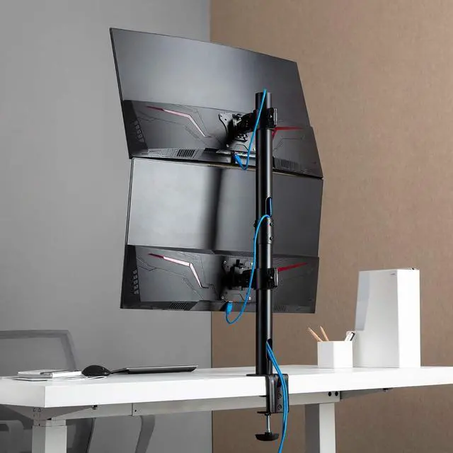 Alt view image 6 of 7 - AVLT 38" Vertical Ultrawide Monitor Mount Stand Two Stacked 26.5 lbs Screens on Heavy-Duty Pole Save Workspace with Fine-Tune Height Tilt Swivel Rotate Adjustment C-clamp and Grommet Mounting Base