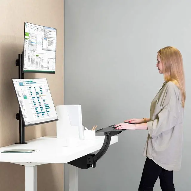 Alt view image 7 of 7 - AVLT 38" Vertical Ultrawide Monitor Mount Stand Two Stacked 26.5 lbs Screens on Heavy-Duty Pole Save Workspace with Fine-Tune Height Tilt Swivel Rotate Adjustment C-clamp and Grommet Mounting Base