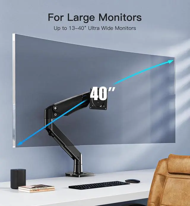Alt view image 2 of 7 - HUANUO 13 to 40 Inch Dual Monitor Arm for 2 Ultrawide Screens, Height Adjustable Full Motion Stand with 2 USB Port, VESA 75/100mm Mount, Holds up to 26.4lbs per Arm, Black