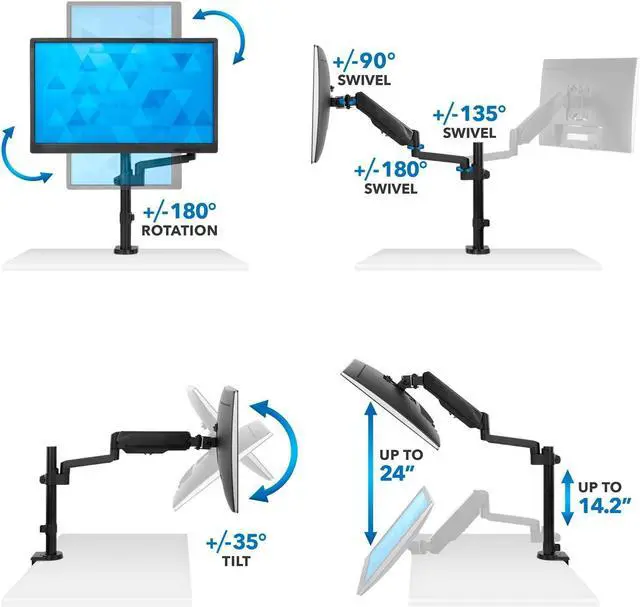 Alt view image 5 of 7 - Mount-It! Single Monitor Arm Mount | Desk Stand | Full Motion Height Adjustable Articulating Gas Spring Arm | Fits 19 21 24 27 29 30 32 Inch VESA Compatible Computer Screen | C-Clamp and Grommet Base