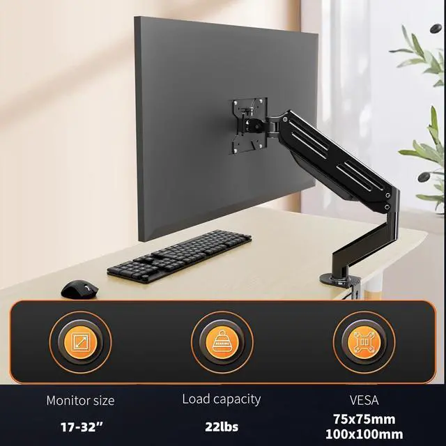 Alt view image 2 of 7 - Bracwiser Monitor Mount 17-32 Inch Adjustable Gas Spring Desk Mount Stand Hold up to 22lbs with Clamp/Grommet Mounting Base (MD82)
