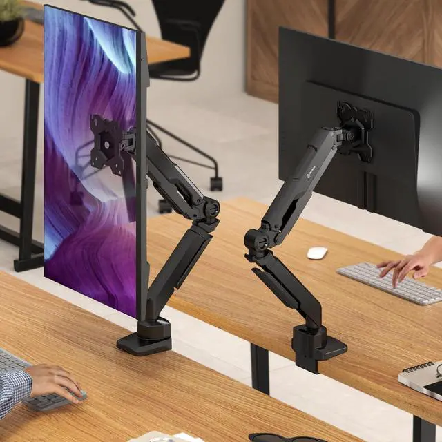Alt view image 2 of 7 - ONKRON Single Monitor Desk Mount for 13-34 Inch Screens, Up to 22 lbs, PC Monitor Arm, Gas Spring, 75x75 & 100x100 VESA, Full Motion, Black