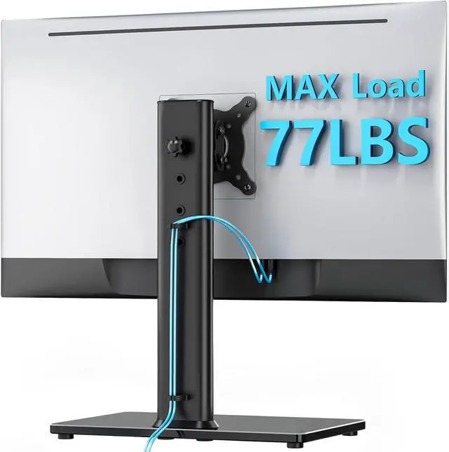 Alt view image 2 of 7 - Single Monitor Desk Stand Free-Standing Desk Mount Arm Riser for 13 inch to 32 inch Screen Freestanding VESA Mount Base, Adjustable Height, Tilt, Swivel, Rotation, Black AX05TB01