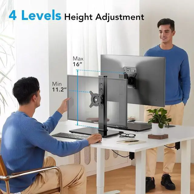 Alt view image 3 of 7 - Single Monitor Desk Stand Free-Standing Desk Mount Arm Riser for 13 inch to 32 inch Screen Freestanding VESA Mount Base, Adjustable Height, Tilt, Swivel, Rotation, Black AX05TB01