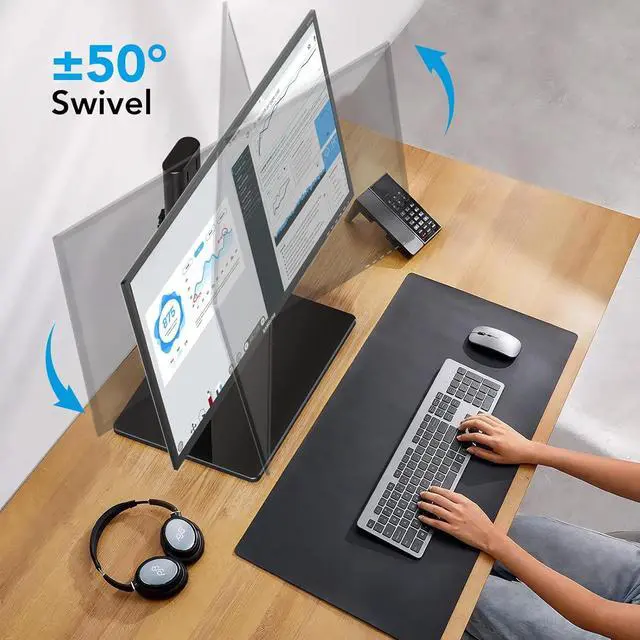 Alt view image 4 of 7 - Single Monitor Desk Stand Free-Standing Desk Mount Arm Riser for 13 inch to 32 inch Screen Freestanding VESA Mount Base, Adjustable Height, Tilt, Swivel, Rotation, Black AX05TB01