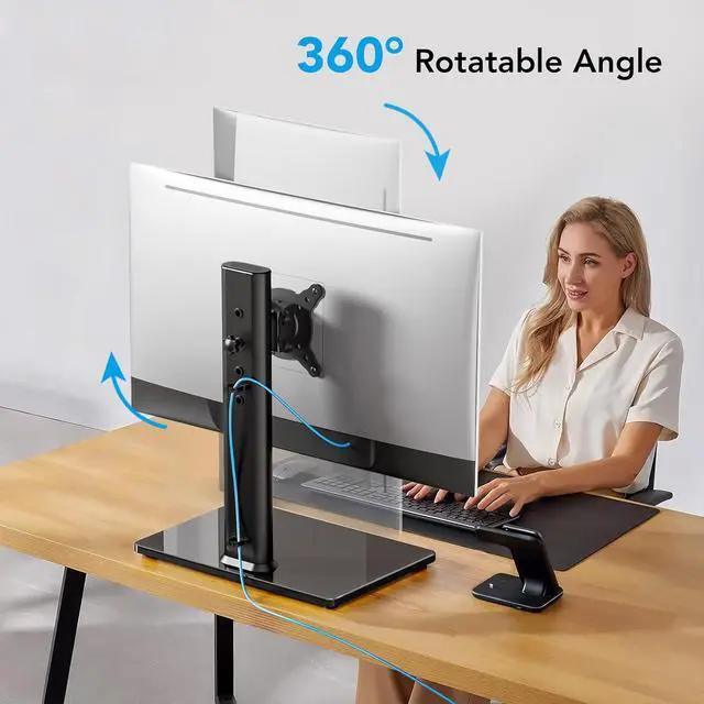 Alt view image 6 of 7 - Single Monitor Desk Stand Free-Standing Desk Mount Arm Riser for 13 inch to 32 inch Screen Freestanding VESA Mount Base, Adjustable Height, Tilt, Swivel, Rotation, Black AX05TB01