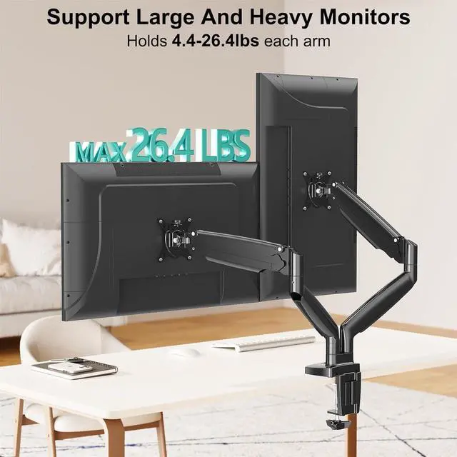 Alt view image 4 of 7 - MOUNT PRO Dual Monitor Desk Mount fits 22 to 35 Ultrawide Computer Screen, Holds up to 26.4lbs Each, Fully Adjustable Long Monitor Arm for Two Monitors, Gas Spring Monitor Stand, 100x100 VESA Mount
