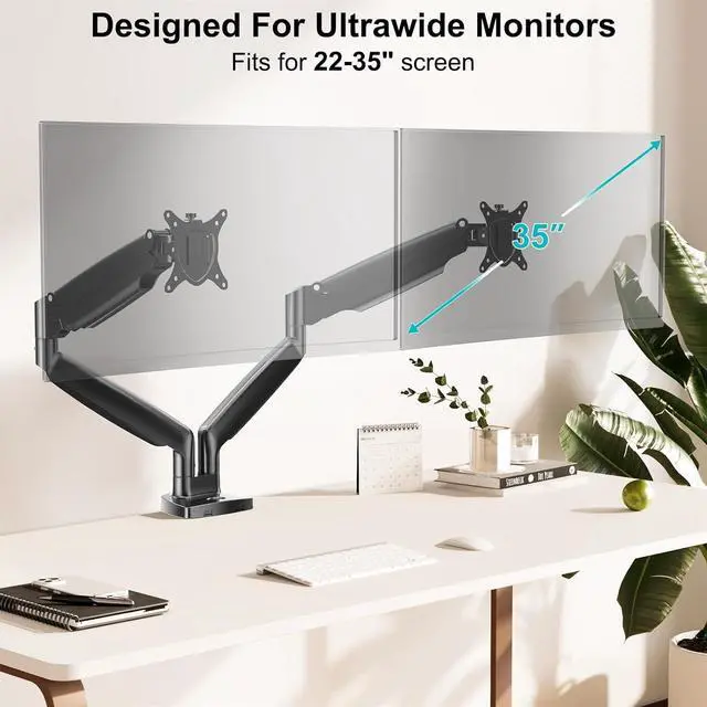 Alt view image 3 of 7 - MOUNT PRO Dual Monitor Desk Mount fits 22 to 35 Ultrawide Computer Screen, Holds up to 26.4lbs Each, Fully Adjustable Long Monitor Arm for Two Monitors, Gas Spring Monitor Stand, 100x100 VESA Mount