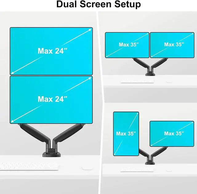 Alt view image 6 of 7 - MOUNT PRO Dual Monitor Desk Mount fits 22 to 35 Ultrawide Computer Screen, Holds up to 26.4lbs Each, Fully Adjustable Long Monitor Arm for Two Monitors, Gas Spring Monitor Stand, 100x100 VESA Mount