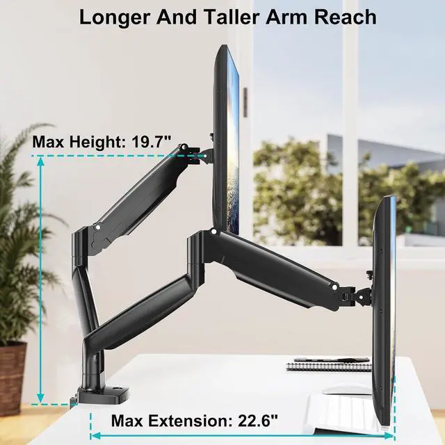 Alt view image 7 of 7 - MOUNT PRO Dual Monitor Desk Mount fits 22 to 35 Ultrawide Computer Screen, Holds up to 26.4lbs Each, Fully Adjustable Long Monitor Arm for Two Monitors, Gas Spring Monitor Stand, 100x100 VESA Mount