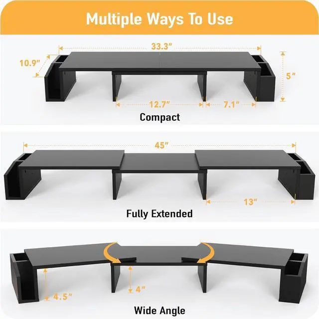 Alt view image 3 of 5 - Simple Houseware Desk Dual Monitor Stand Riser with Drawer, Black