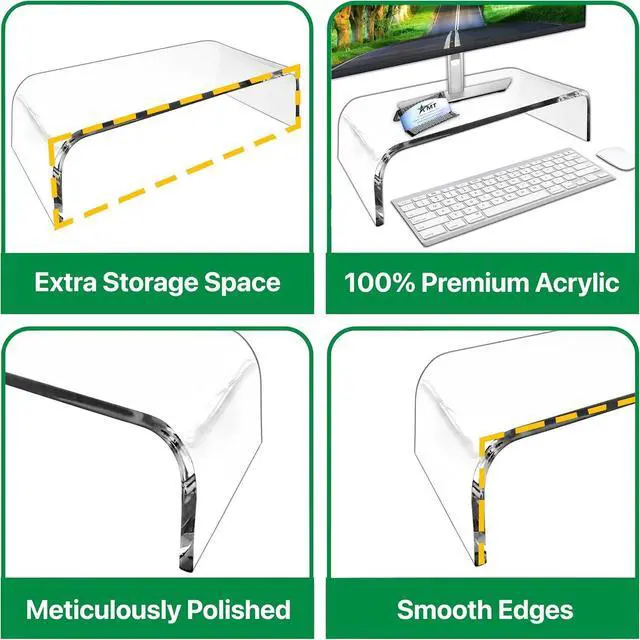 Alt view image 3 of 7 - AMT Premium Acrylic Clear Monitor Riser Laptop/PC/Multimedia Monitor Stand for Home Office