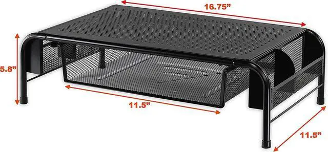 Alt view image 2 of 5 - Simple Houseware Metal Desk Monitor Stand Riser with Organizer Drawer, Black