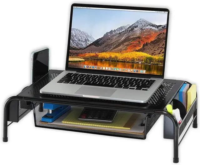 Alt view image 4 of 5 - Simple Houseware Metal Desk Monitor Stand Riser with Organizer Drawer, Black