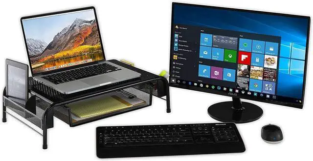 Alt view image 5 of 5 - Simple Houseware Metal Desk Monitor Stand Riser with Organizer Drawer, Black